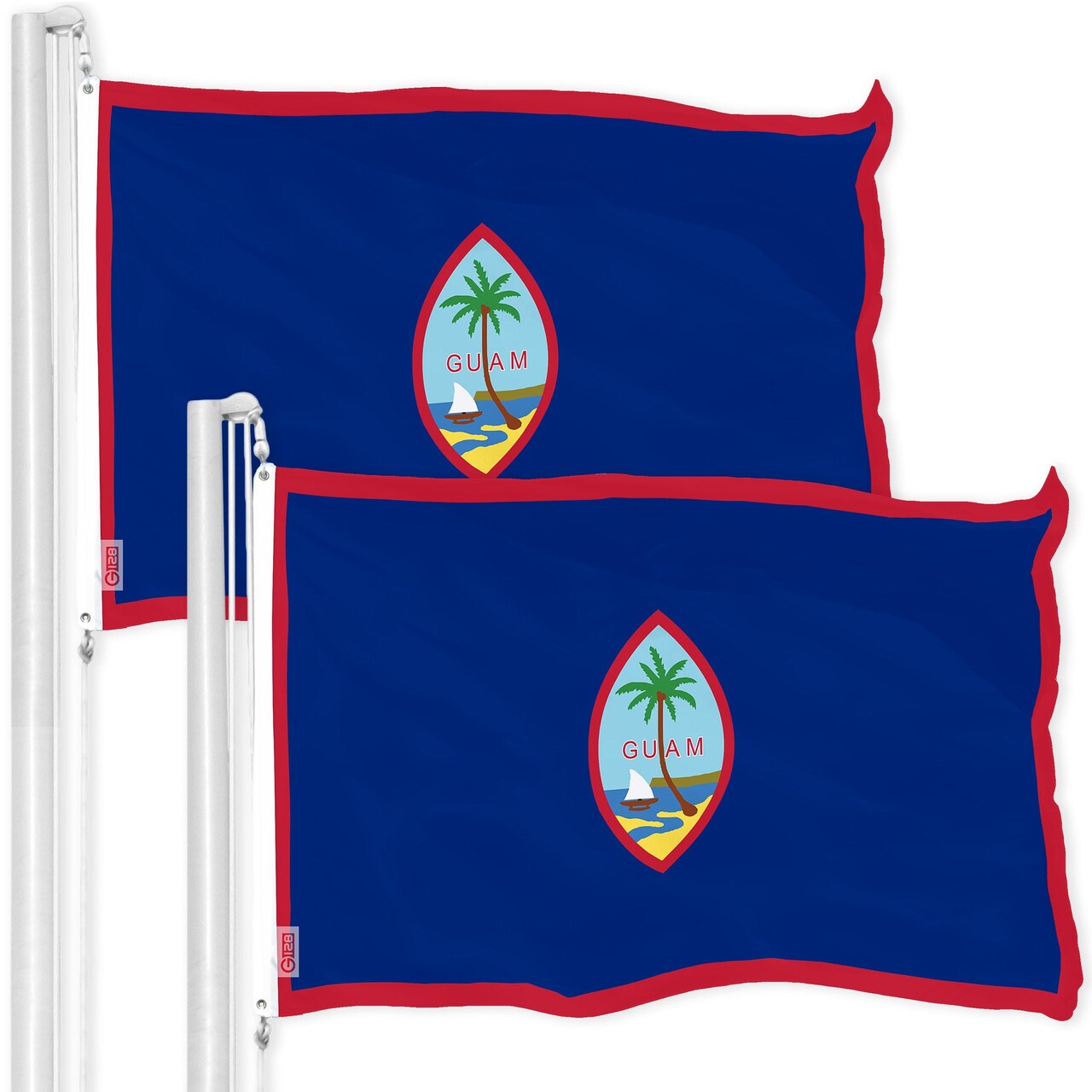 G128 2 Pack: Guam Guamanian Flag | 3x5 Ft | Printed 150D Polyester - Indoor/Outdoor, Vibrant Colors, Brass Grommets, Quality Polyester, Much Thicker More Durable Than 100D 75D Polyester